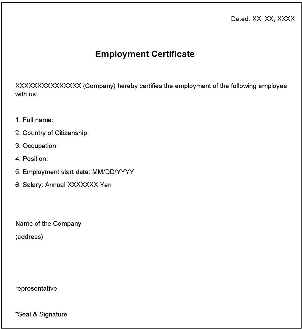 English Translation Of The Employment Certificate 
