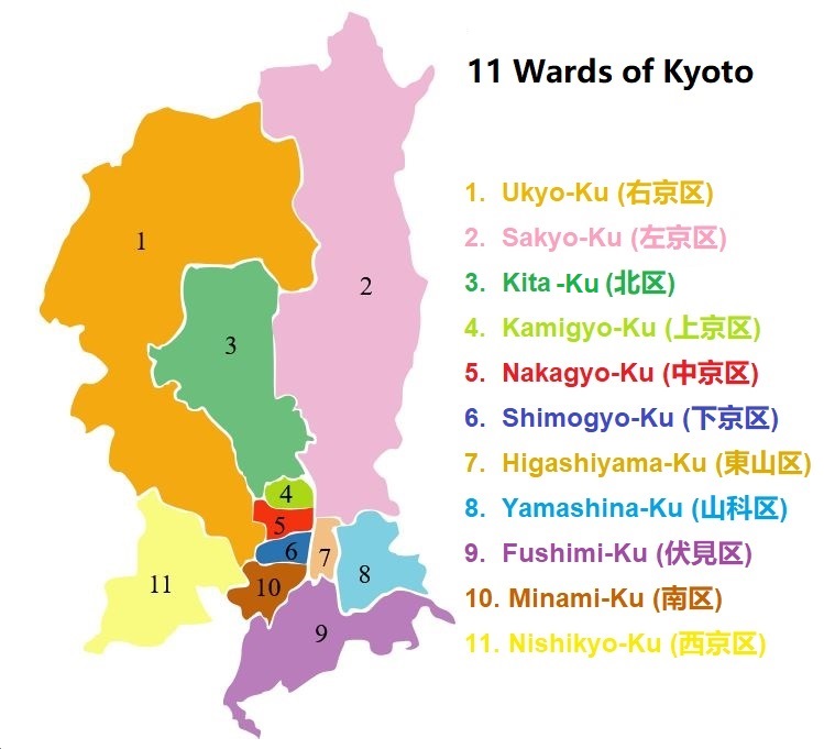 Kyoto Map Of Its 11 Wards 